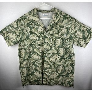 Columbia Shirt Mens Large Green Hawaiian Floral Beach Casual Button Top
